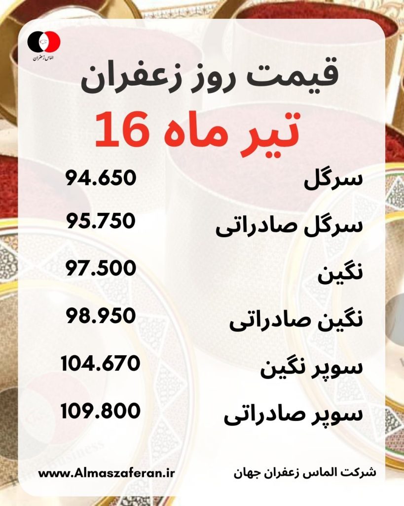 قیمت زعفران 16 تیر