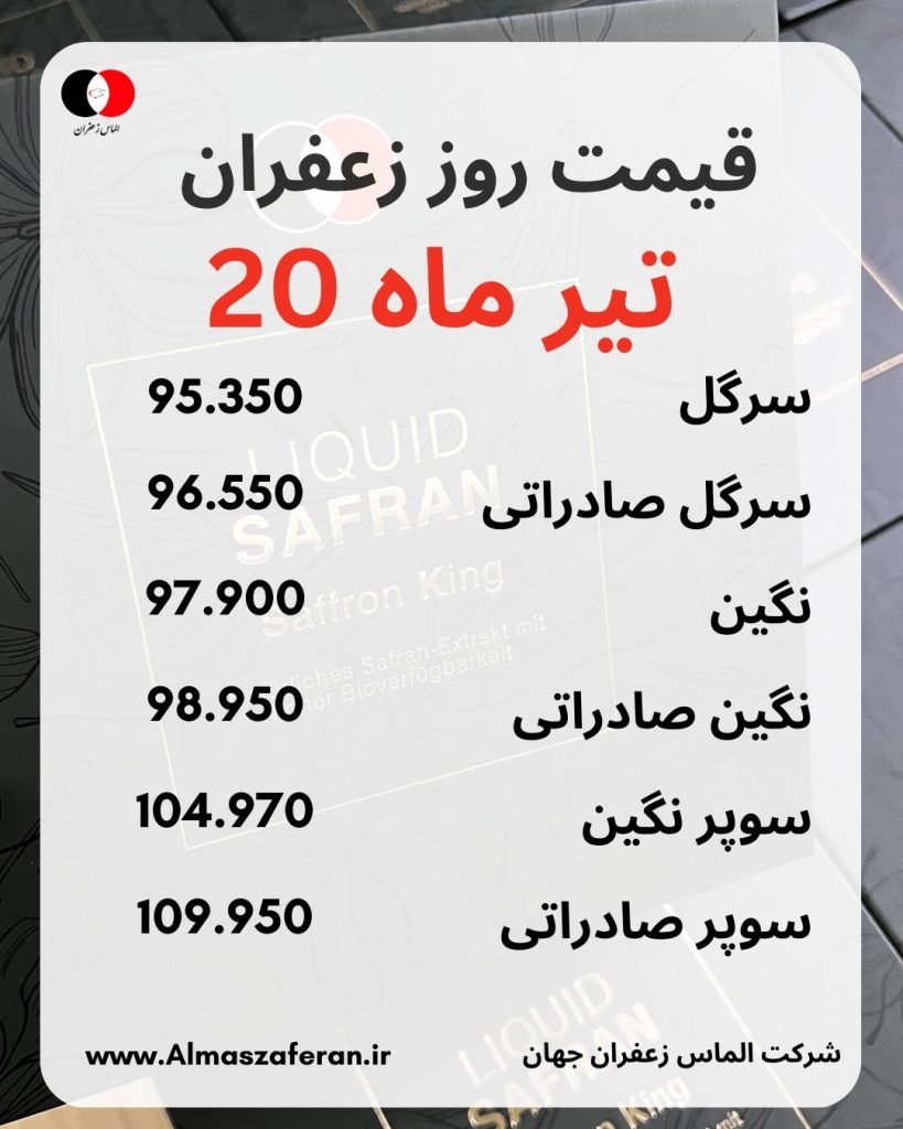 قیمت زعفران 20 تیر