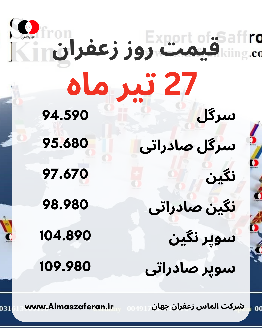 لیست قیمت زعفران 27 تیر