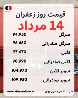 جدول قیمت زعفران 14 مرداد