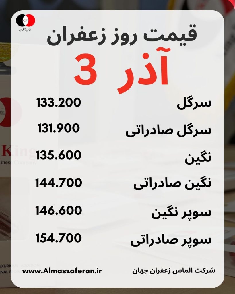  قیمت زعفران امروز 3 آذر