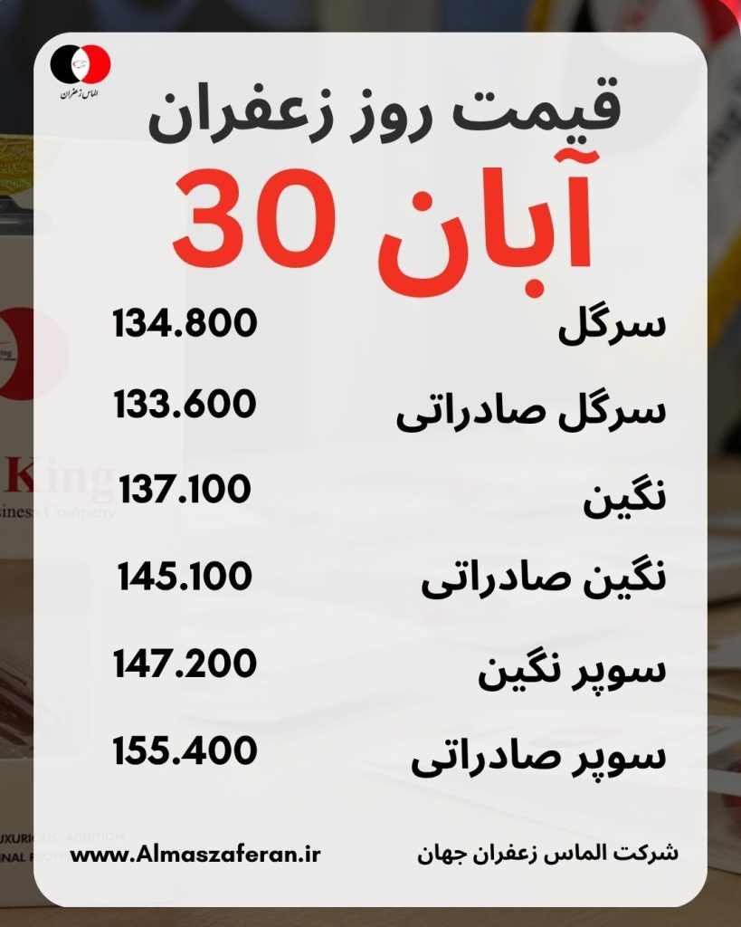قیمت زعفران امروز ۳۰ آبان
